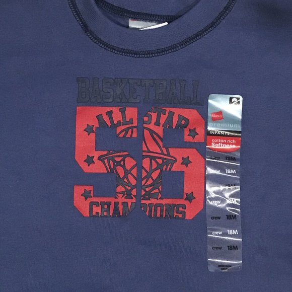 Hanes Premium Baby Boys Blue Basketball Sweatshirt - 18m - Picture 2 of 2